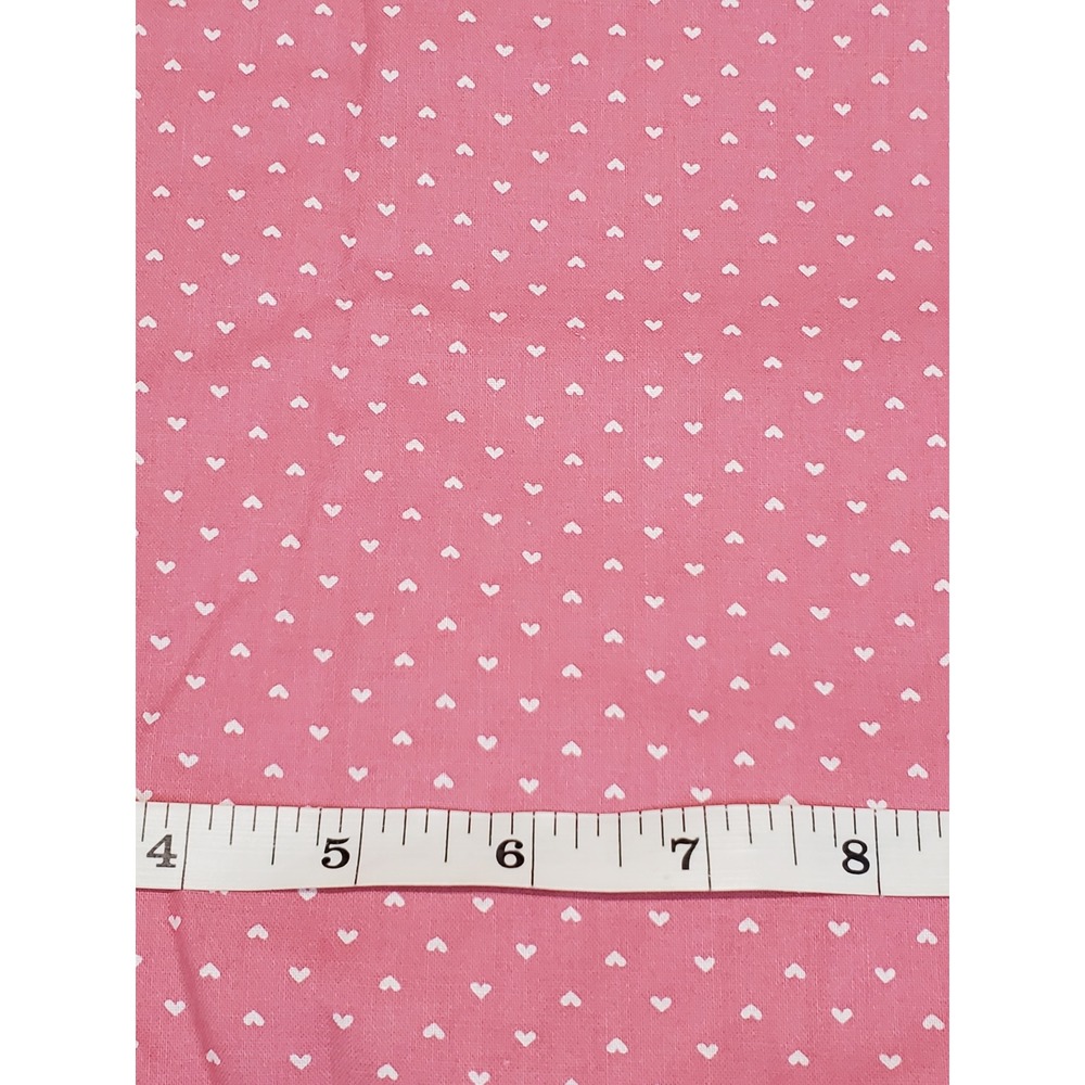 Vintage Dusty Light Pink Mini White Heart Fabric 3 yards Country Cottagecore 80s